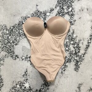 Va Bien Strapless Bustier Bodysuit Shapewear Womens Size 34D Nude Underwire